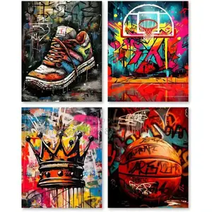 4 PCS Basketball Graffiti Wall Art Canvas - Wall Poster