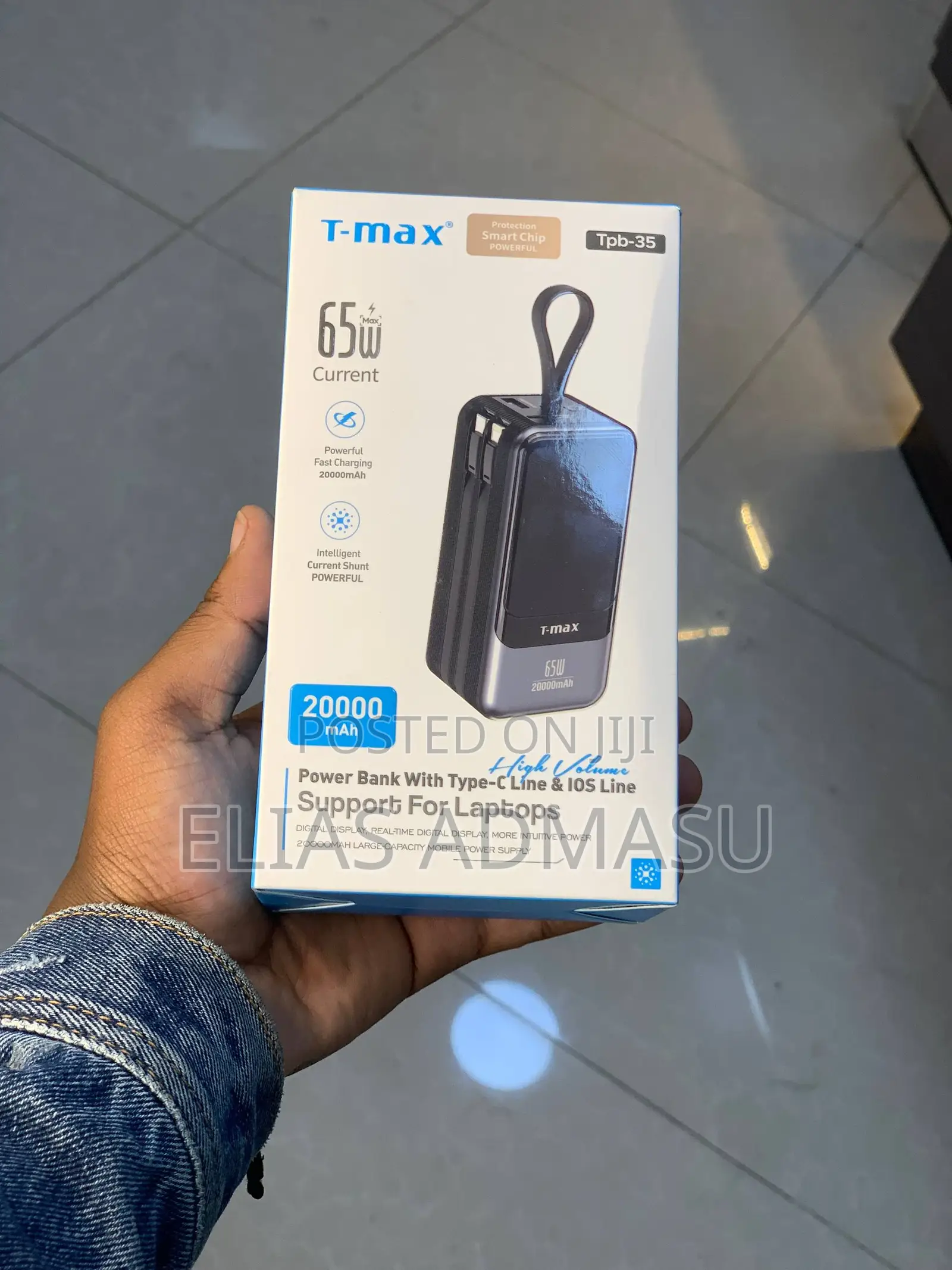 65 W 20000mah Power Bank With Type-C and Ios Line