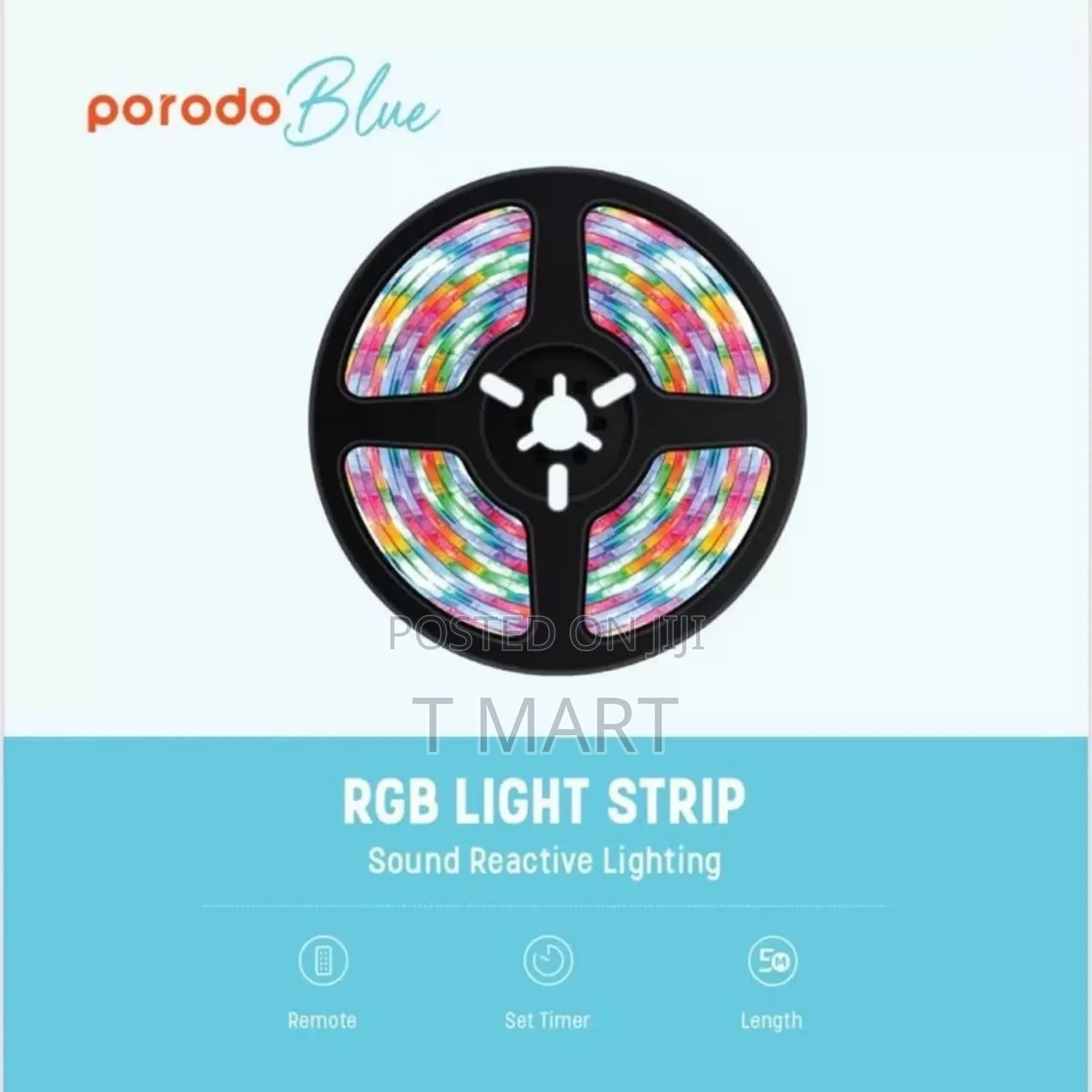 Porodo Blue Sound Reactive RGB Strip Light With Remote Control