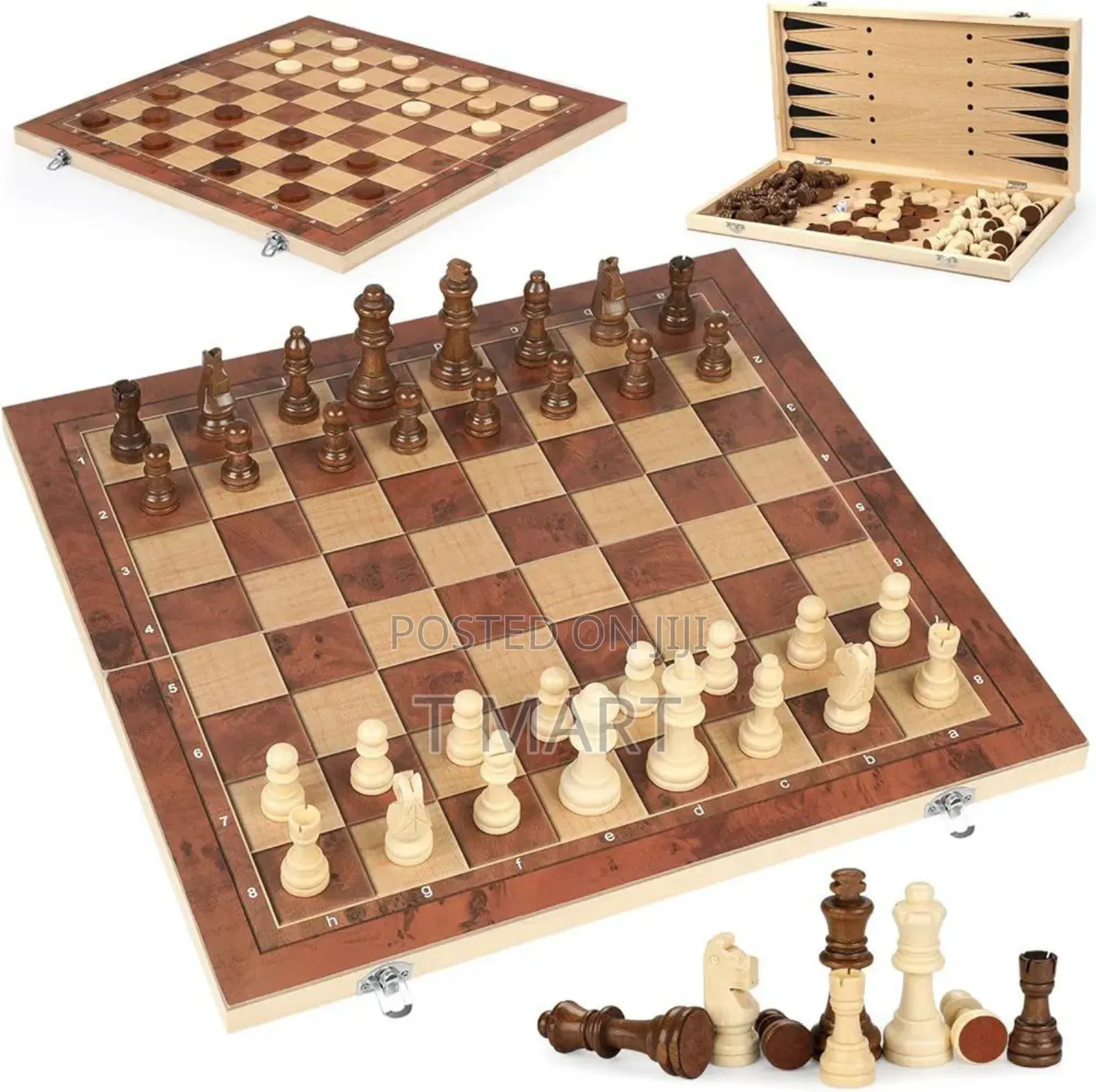 Chess Checkers Backgammon 3-in-1 Board Games Sets
