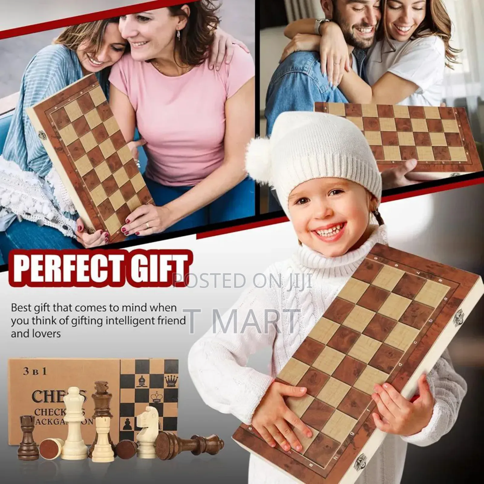 Chess Checkers Backgammon 3-in-1 Board Games Sets