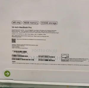 New Laptop Apple MacBook Pro 16GB Apple M5 SSD 512GB