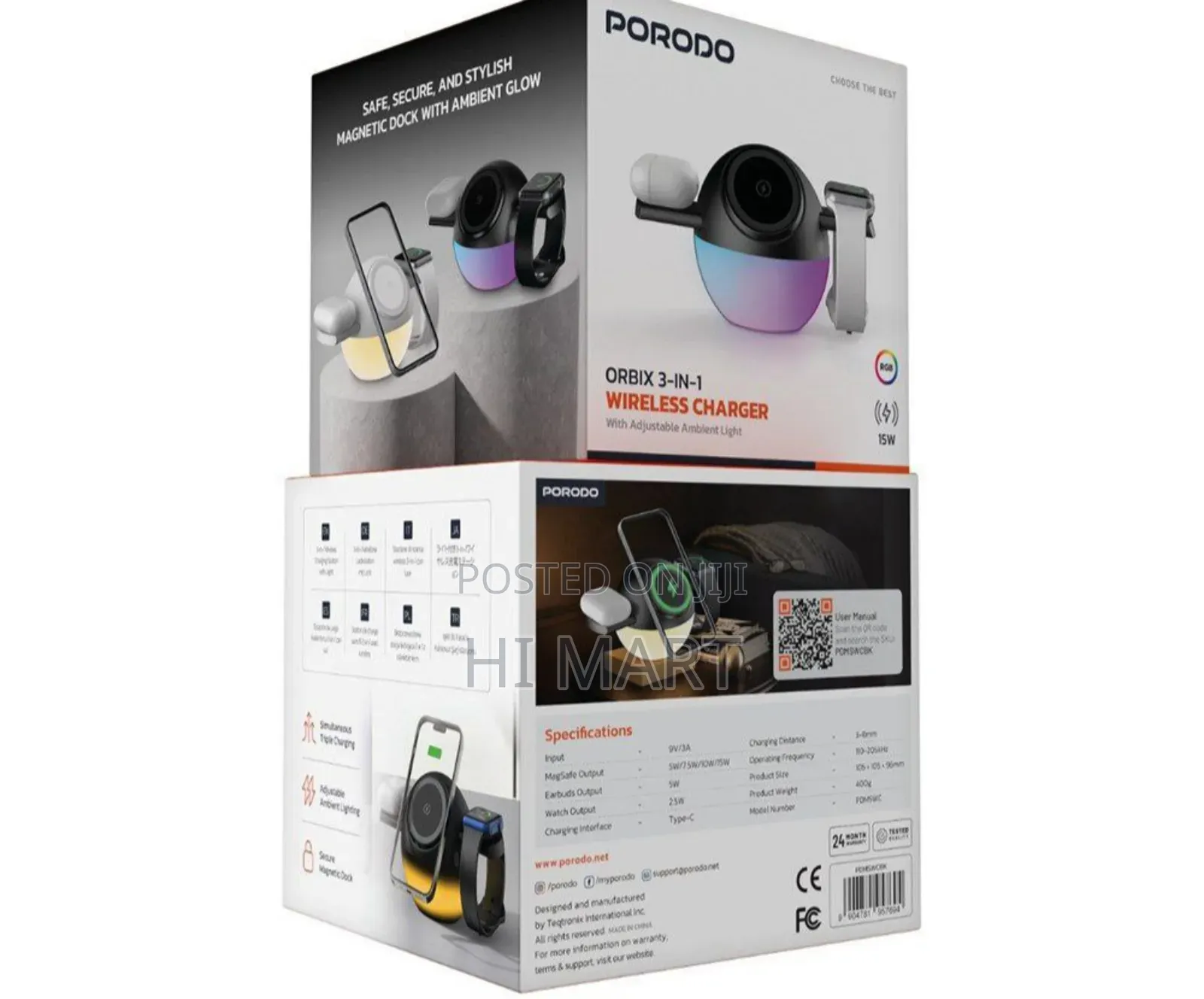 Porodo Orbix 3in1 Wireless Charger and Adjustable Light