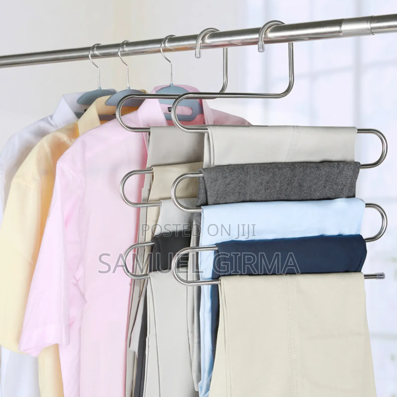 : Stainless Steel High Quality, 5-in-1 Trouser Hanger የሱሪ ማስቀመጫ