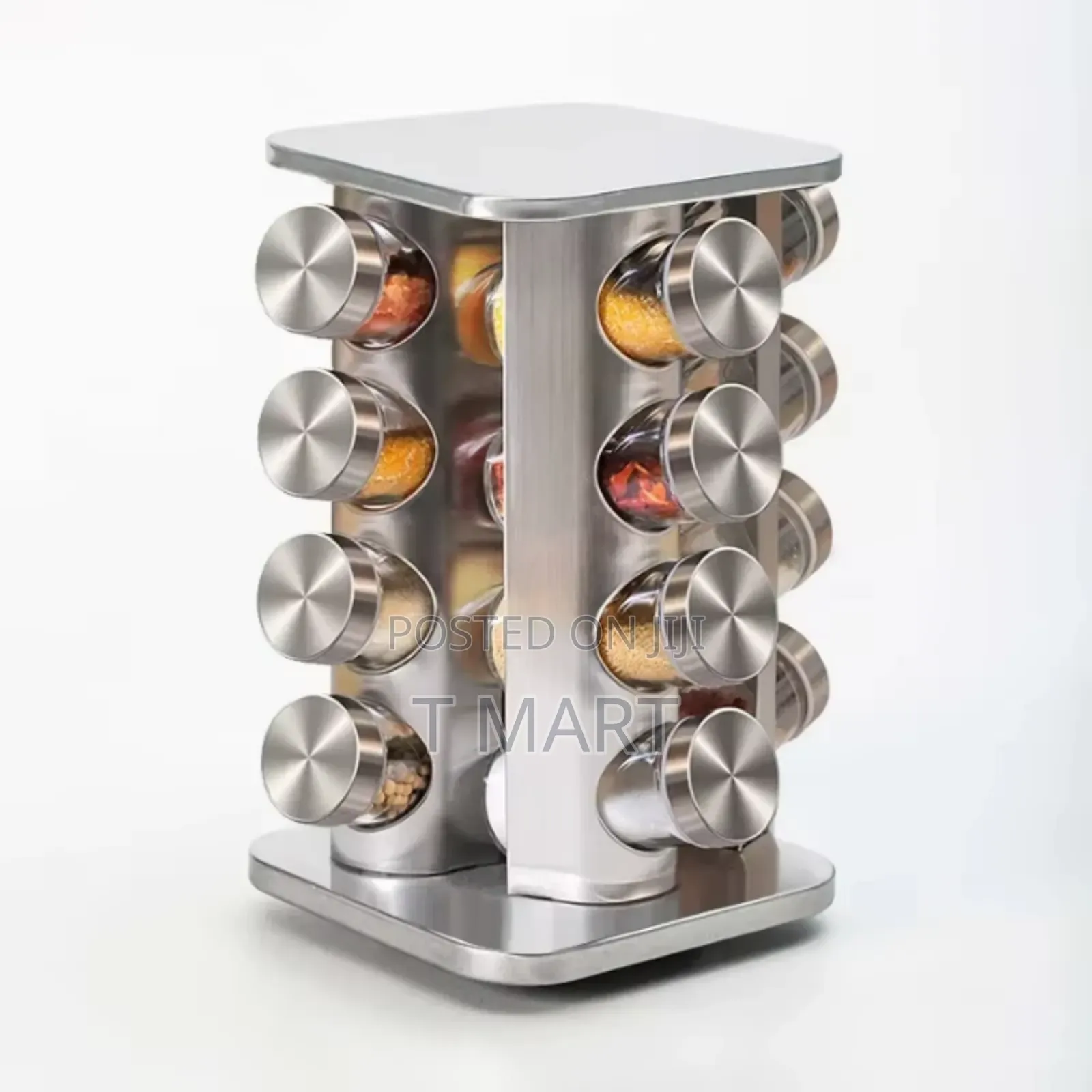 12 Set Rotating Spice Carousel Glass Jar With Rack