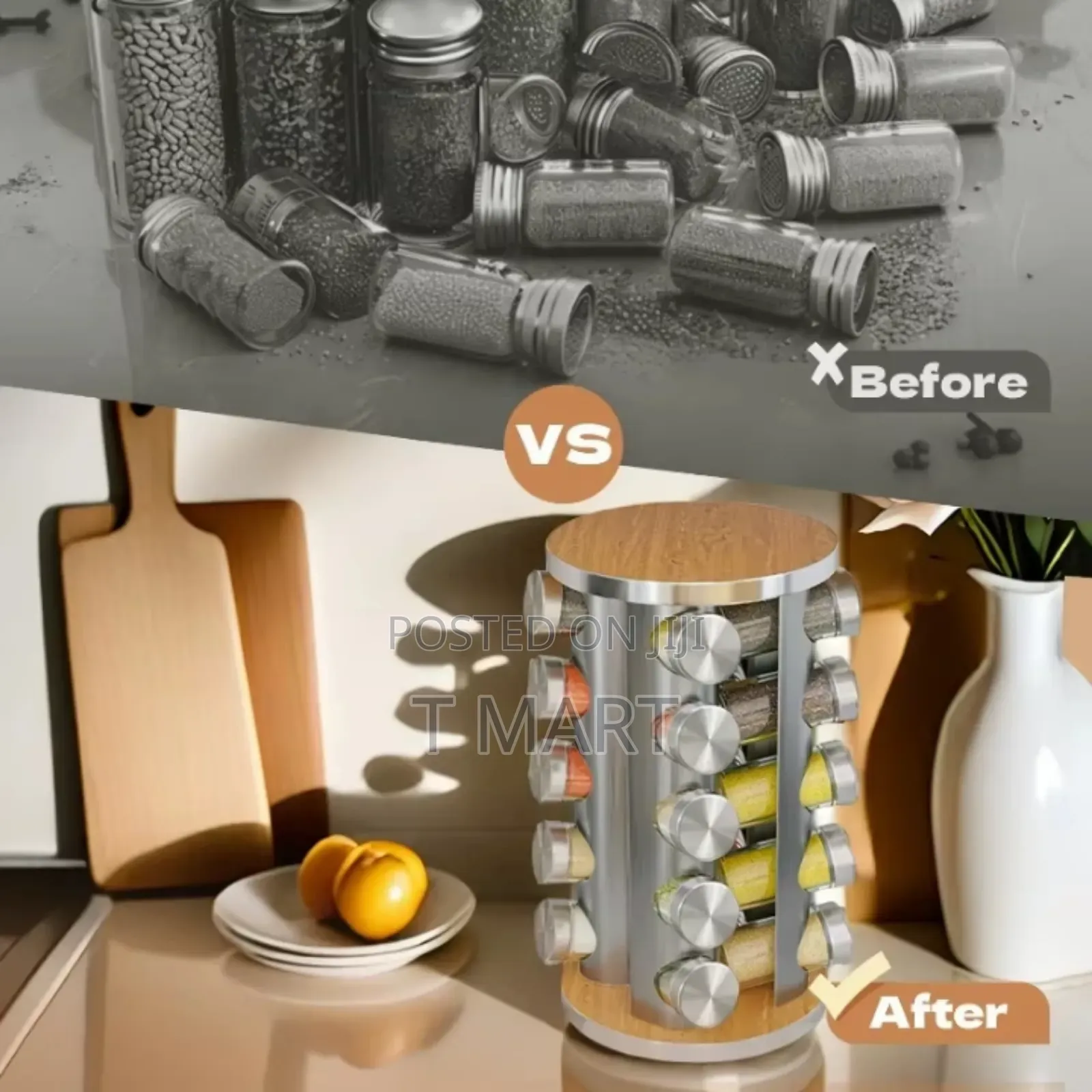 12 Set Rotating Spice Carousel Glass Jar With Rack