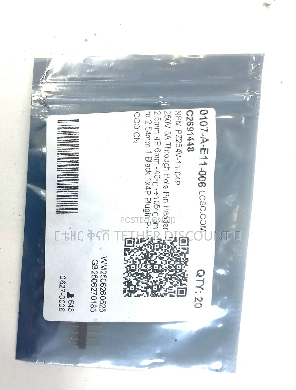 250v3a Throgh Hole Pin Header 2.5mm 4p 6mm-40%C+105%3m 2.54mm 1black