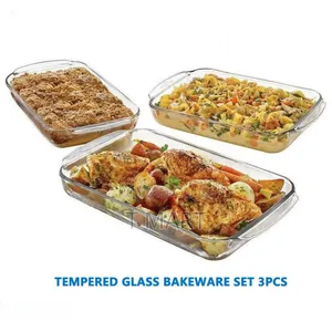 Tempered Glass Bakeware Set 3pcs የመስታዎት ፓትራዎች