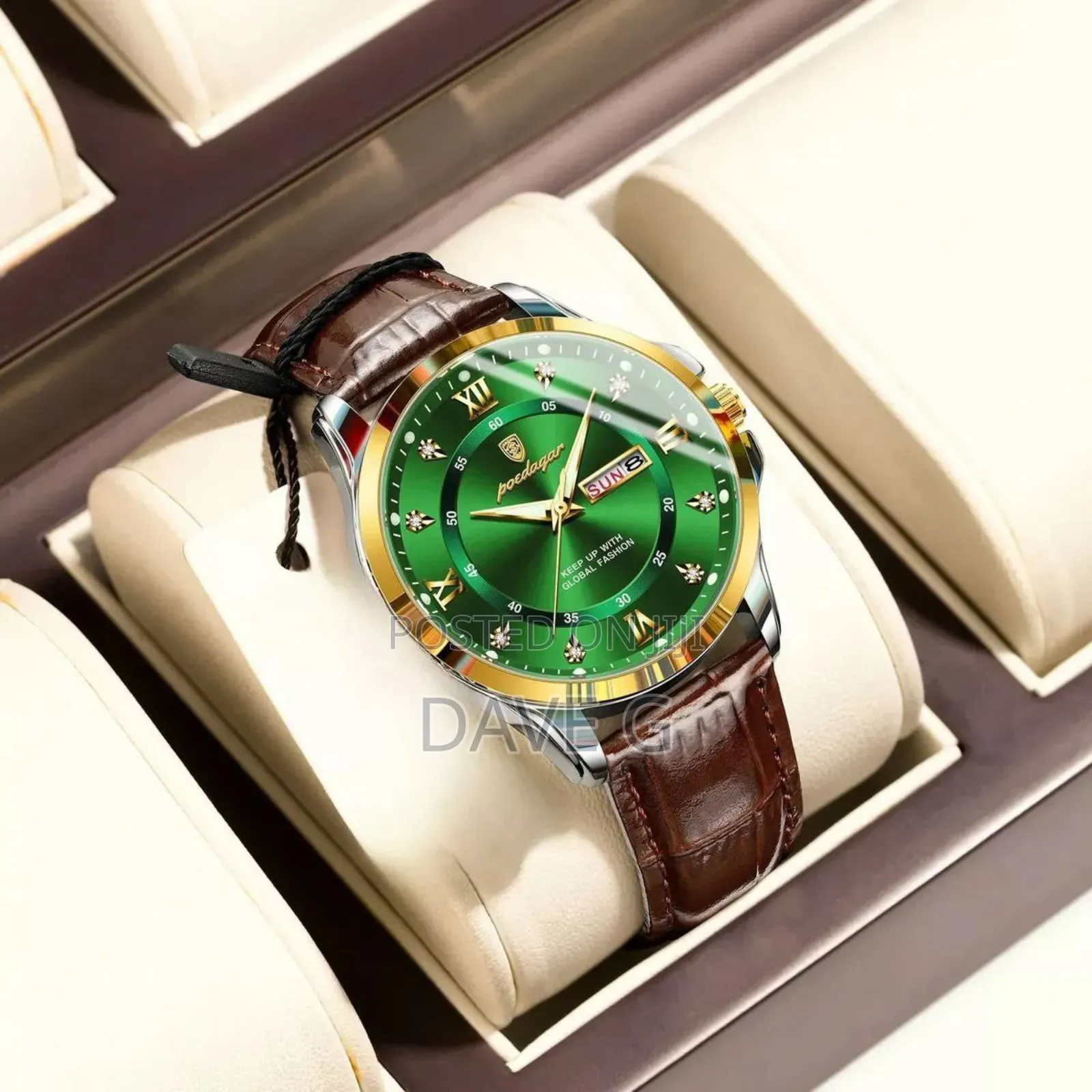 Mens Watches Luxury Leather Calendar Watch Quartz Wristwatch