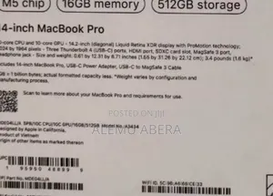 New Laptop Apple Macbook Pro 2025 M5 14-inch 16GB SSD 512GB