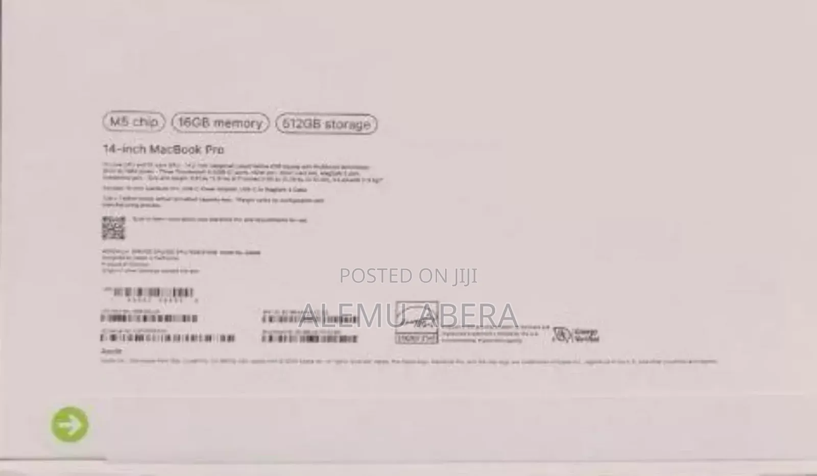 New Laptop Apple Macbook Pro 2025 M5 14-inch 16GB SSD 512GB