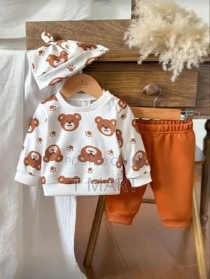 Cute Cartoon Bear Print 3 Piece Set Outfit