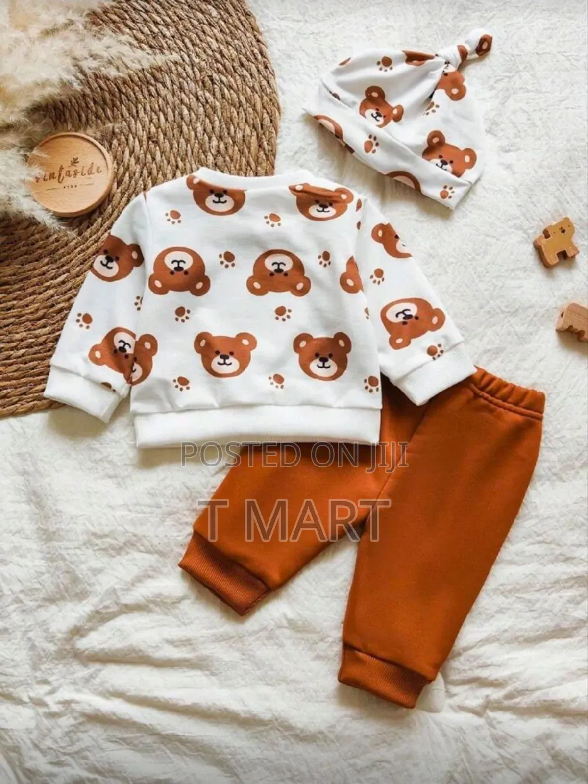 Cute Cartoon Bear Print 3 Piece Set Outfit