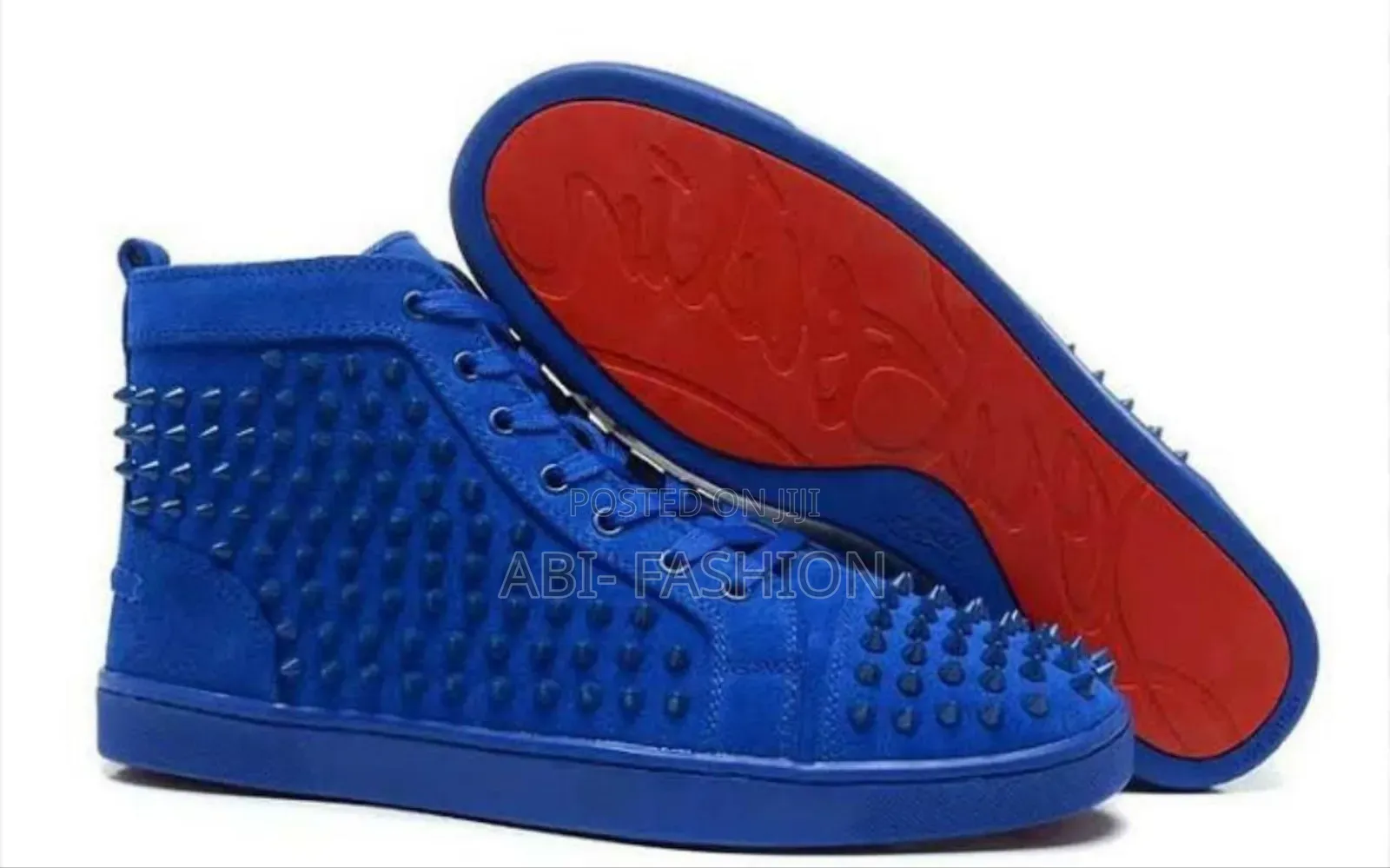 Christian Louboutin Blue Suede Lou Spikes High-Top