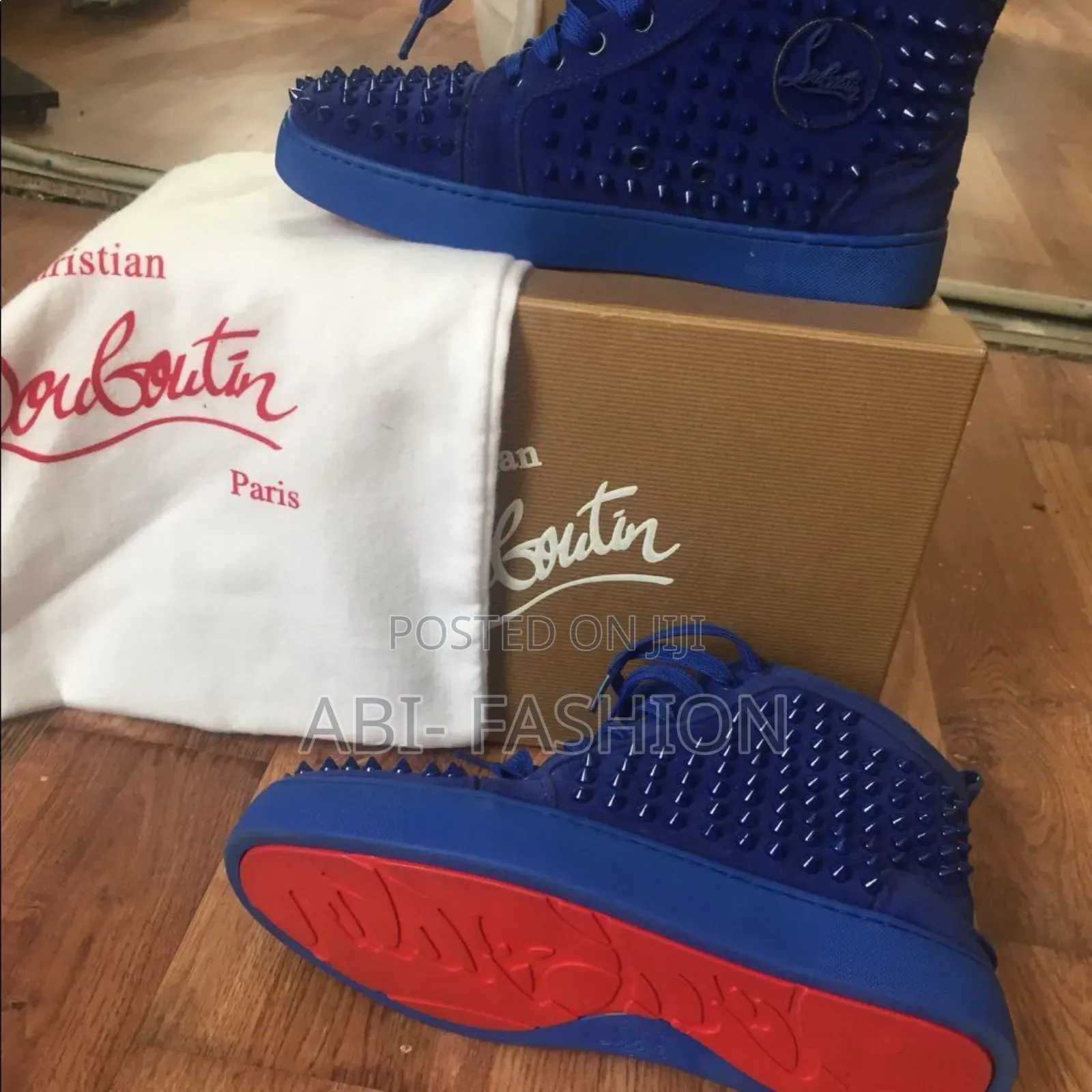 Christian Louboutin Blue Suede Lou Spikes High-Top
