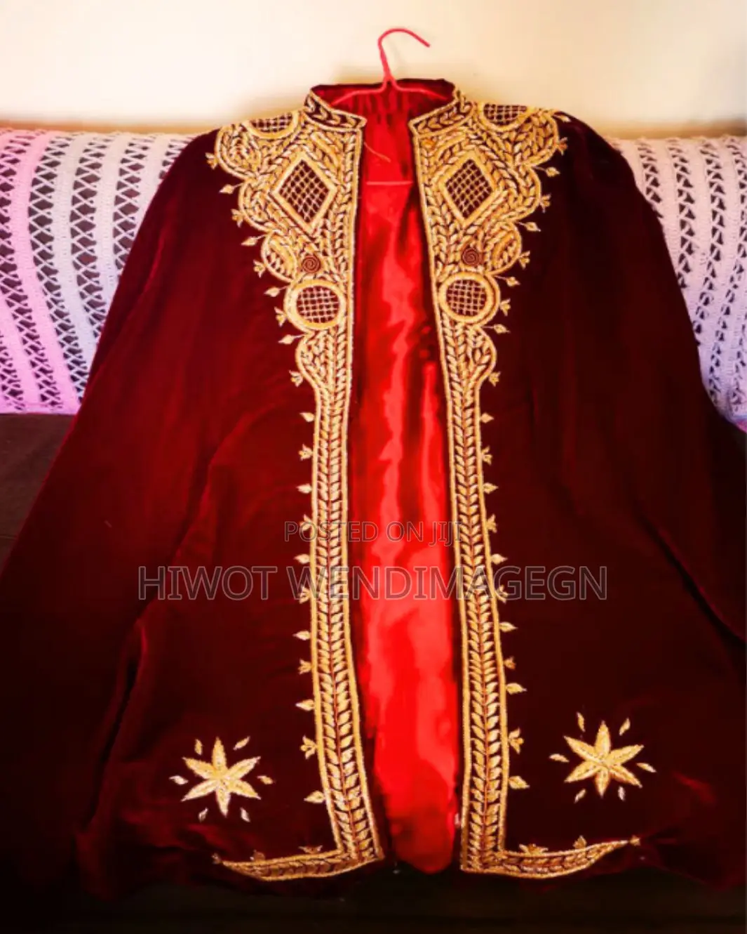Burgundy Hand Embroidered Kaba With Head Accessory