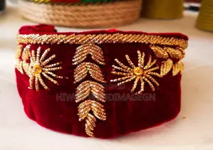 Burgundy Hand Embroidered Kaba With Head Accessory