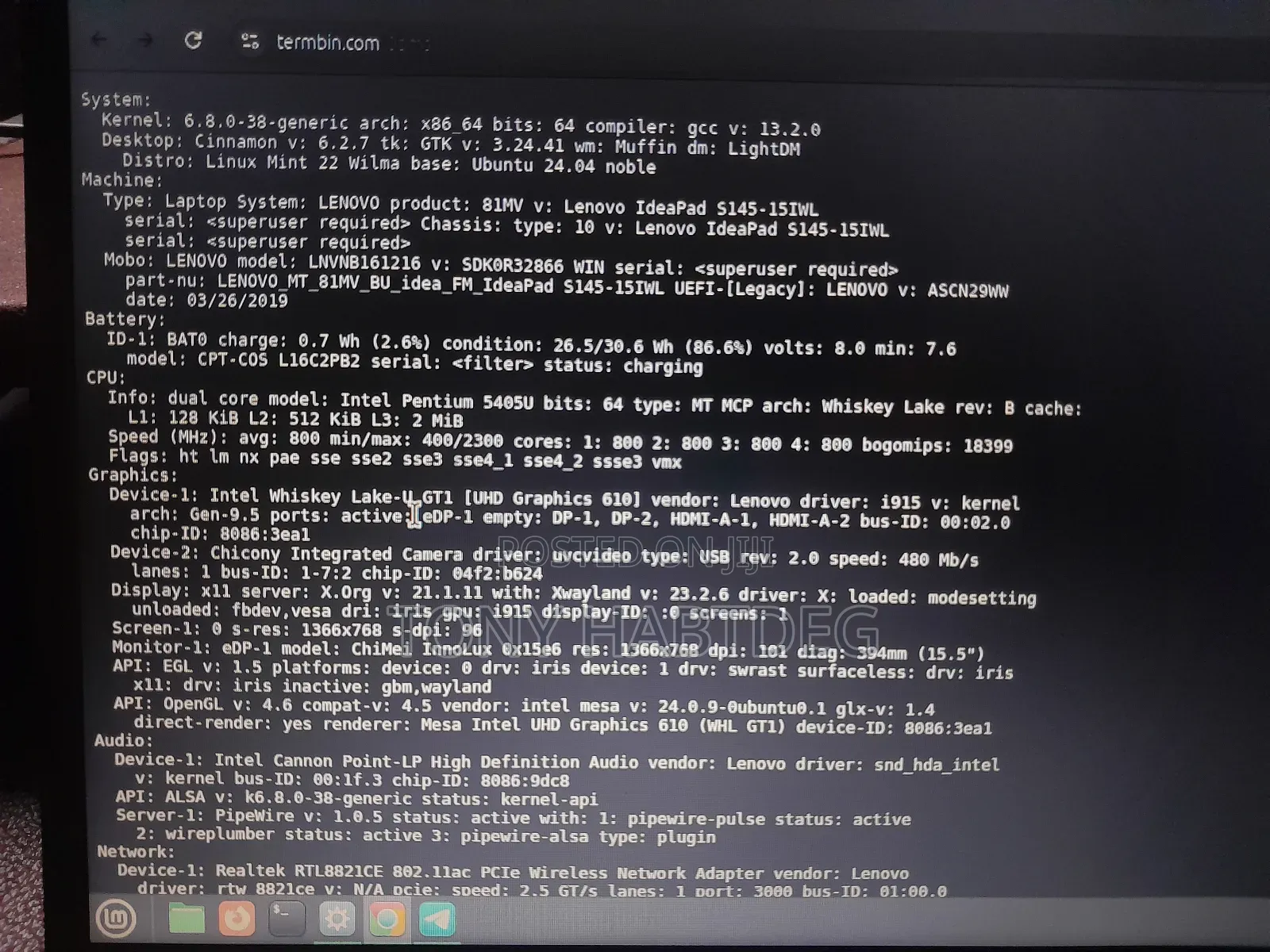 Laptop Lenovo IdeaPad S145 4GB Intel Pentium HDD 500GB