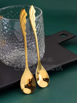 Elegant Golden Leaf Design Spoons-Set of 6 for Tea, Sugar,Cake Serving