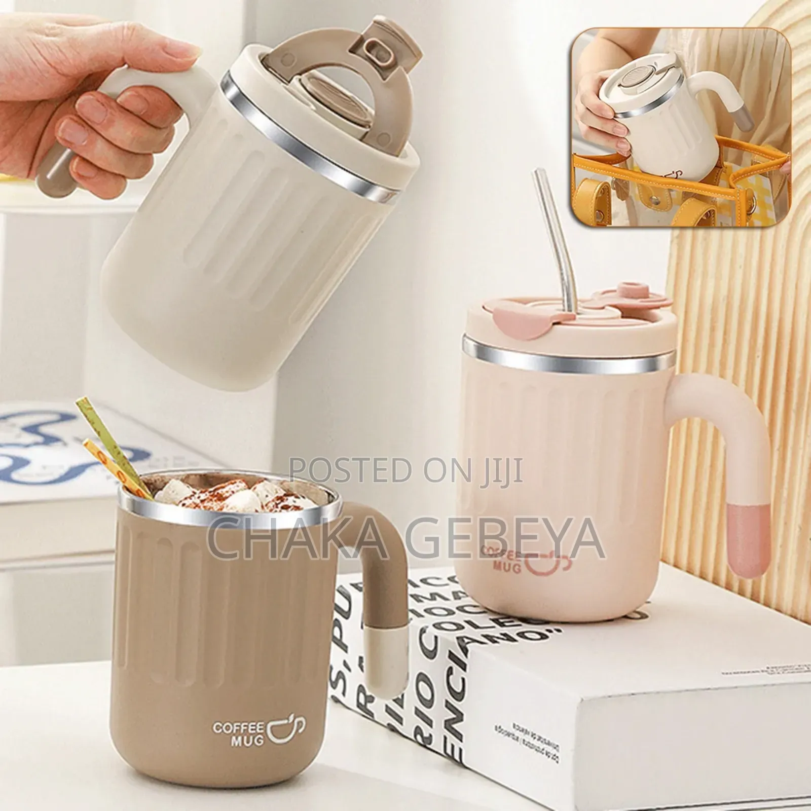 Stainless Steel Vacuum Coffee Mug 480ml -Keeps Hot/Cold, Dual Drinking