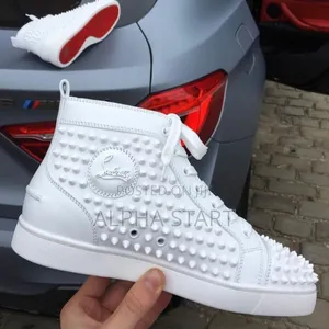 Christian Louboutin White Suede Lou Spikes High-Top