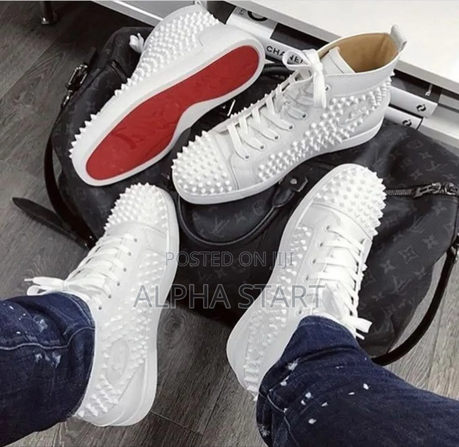 Christian Louboutin White Suede Lou Spikes High-Top