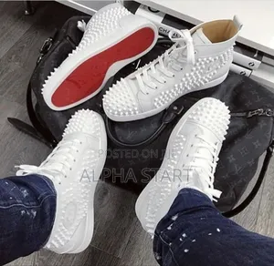 Christian Louboutin White Suede Lou Spikes High-Top