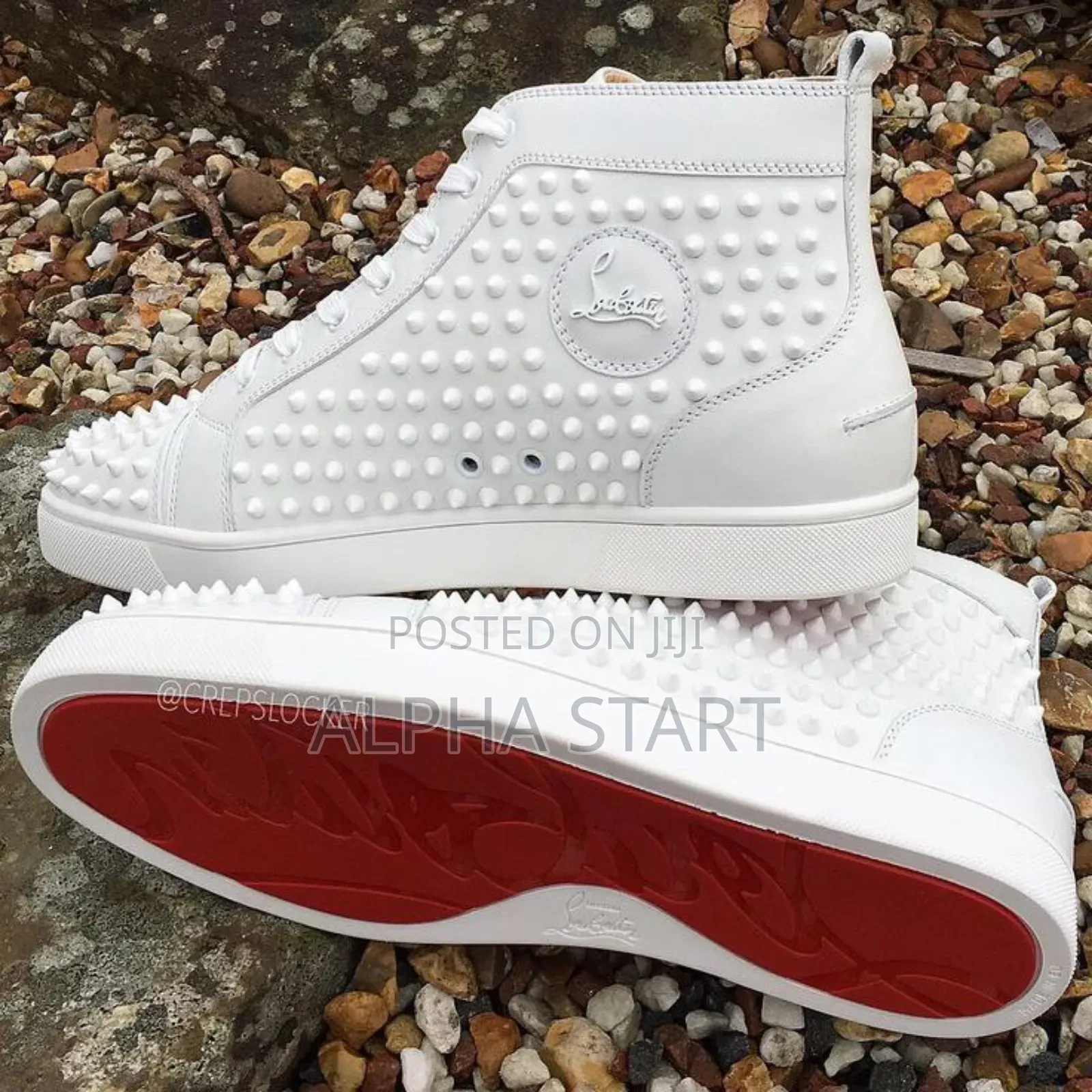 Christian Louboutin White Suede Lou Spikes High-Top