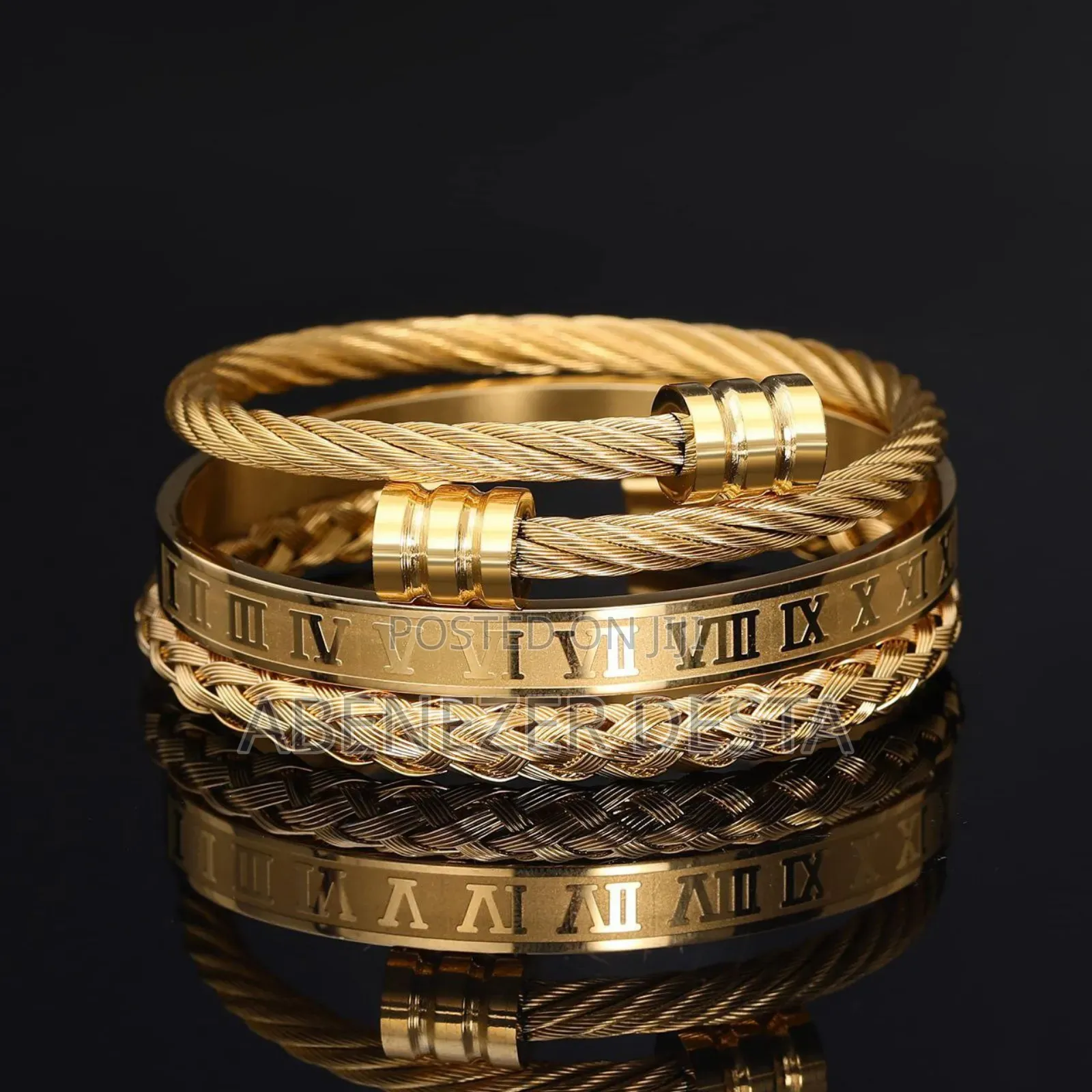 Gold-Colored, Stainless Steel Men's Bracelets Featuring a Twisted