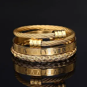 Gold-Colored, Stainless Steel Men's Bracelets Featuring a Twisted