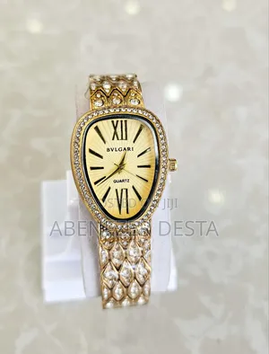 Gold-Tone, Rhinestone-Embellished Bvlgari-Branded Fashion
