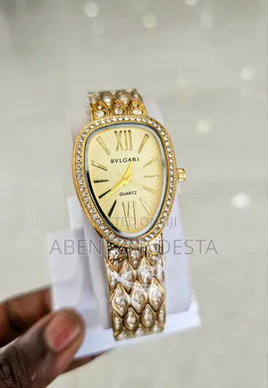 Gold-Tone, Rhinestone-Embellished Bvlgari-Branded Fashion