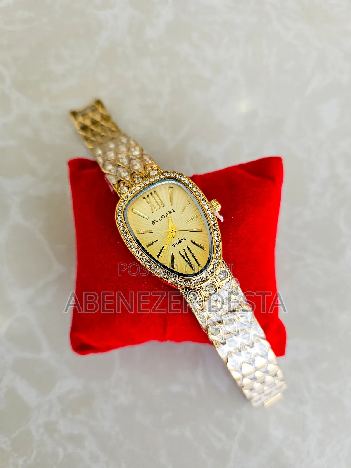 Gold-Tone, Rhinestone-Embellished Bvlgari-Branded Fashion