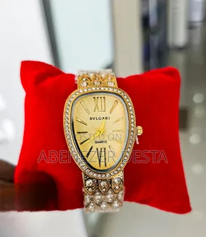 Gold-Tone, Rhinestone-Embellished Bvlgari-Branded Fashion