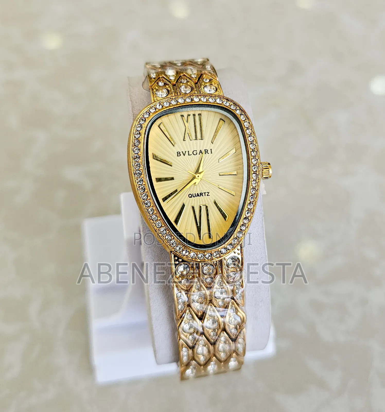 Gold-Tone, Rhinestone-Embellished Bvlgari-Branded Fashion