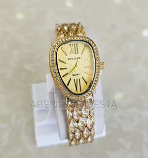 Gold-Tone, Rhinestone-Embellished Bvlgari-Branded Fashion
