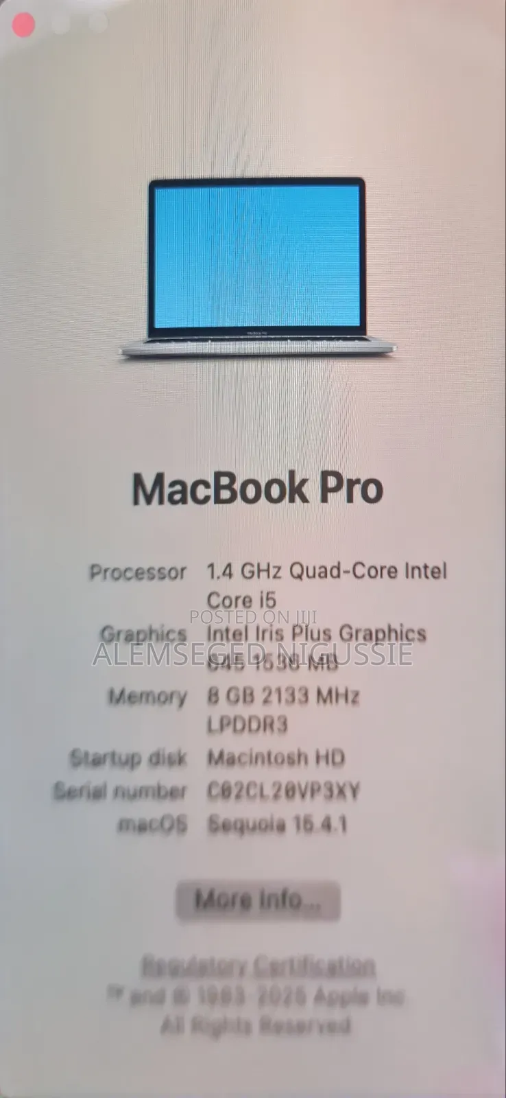 Laptop Apple MacBook Pro 2020 8GB Intel Core I5 SSD 256GB