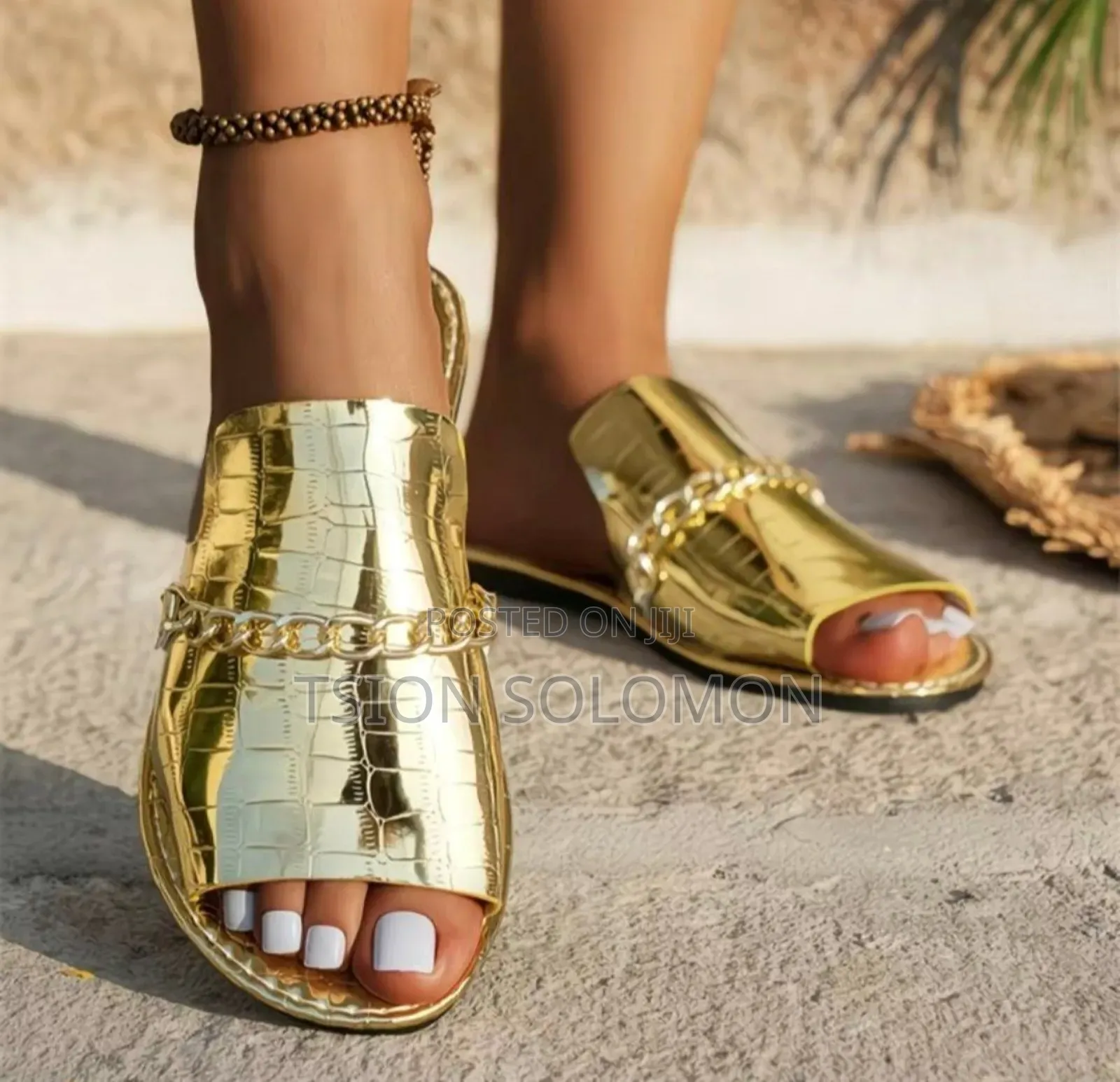 Green Vintage Style Flat Chain Sandals