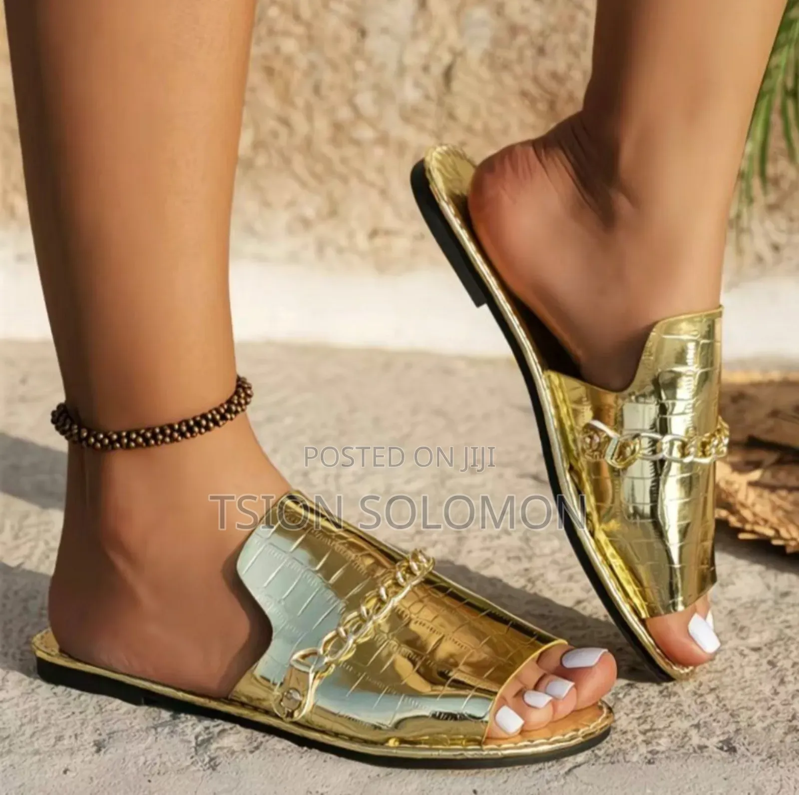Green Vintage Style Flat Chain Sandals