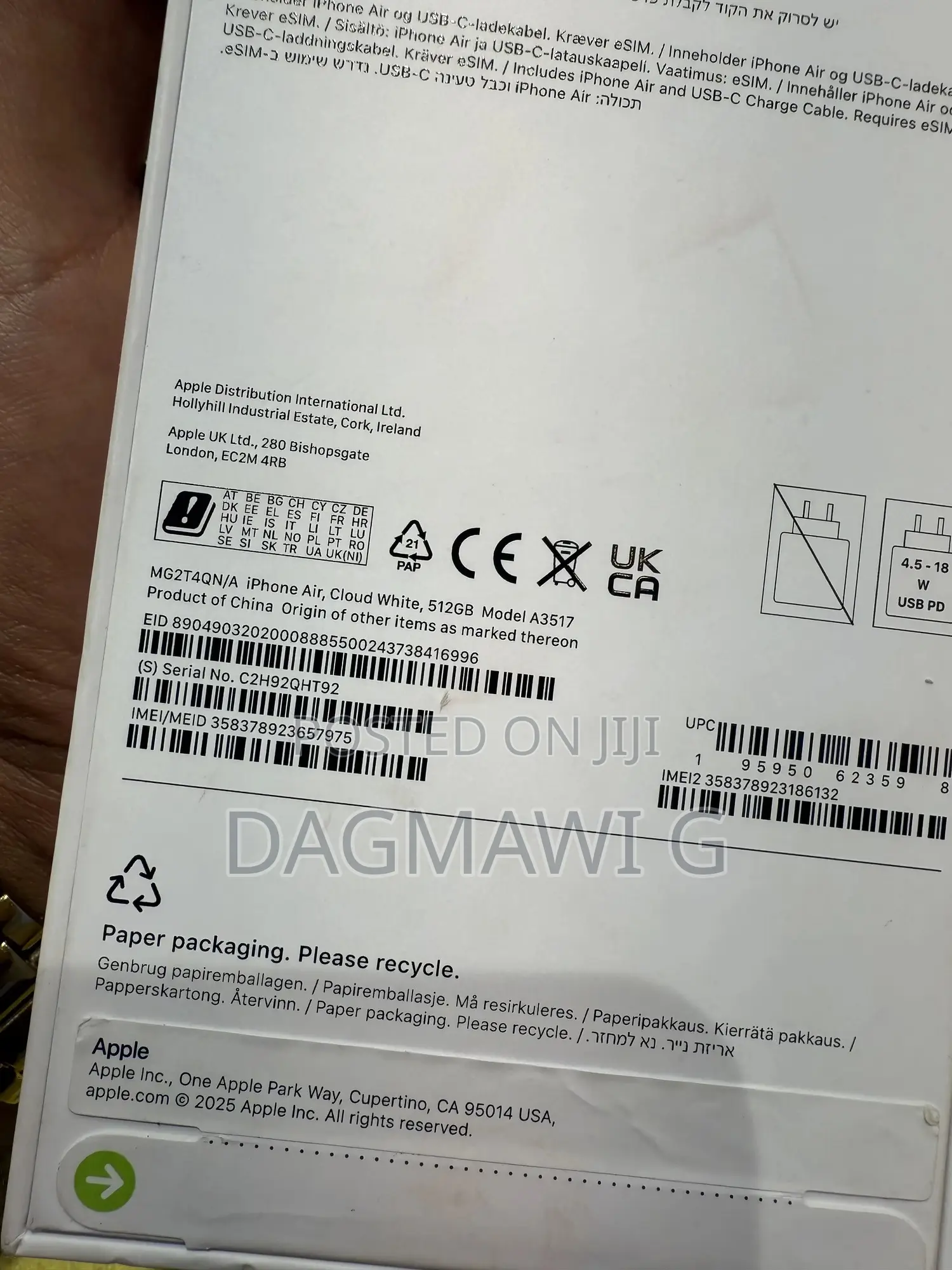 New Apple iPhone Air 512 GB White