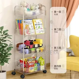 4-tier Rolling Kitchen/Baby Organizer With Wheels Brake -transparent