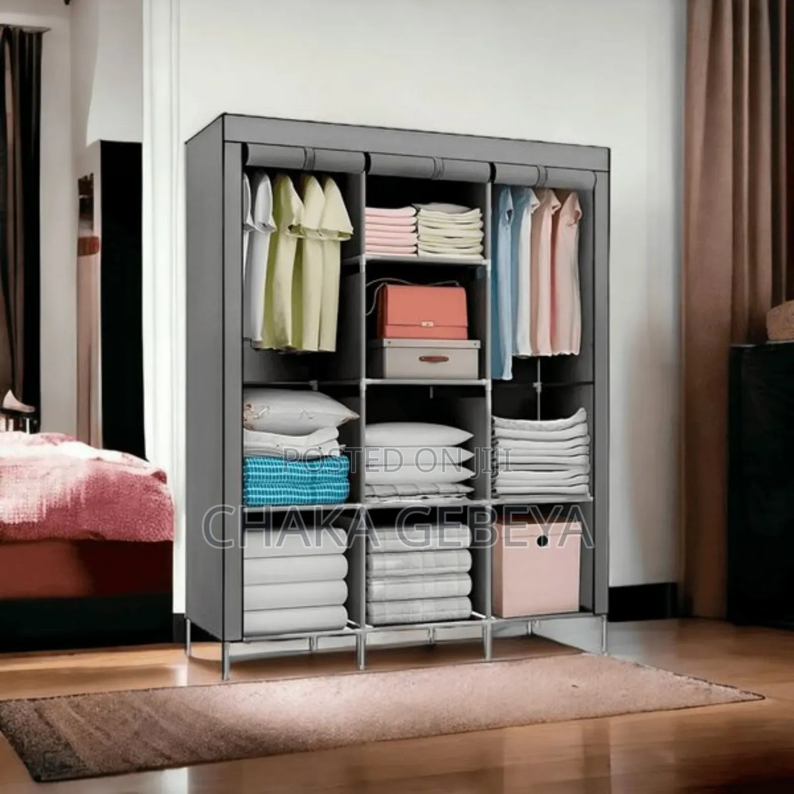 Portable Wardrobe With Fabric Cover - 105x45x175 Cm, Easy Assembly