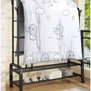 Mobile Garment Rack For Shop/Home - Double Hanging Rods Shelves