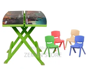 Children Folding Table Chair Set ጠረንዼዛ ከ 2 ወንበር ጋር