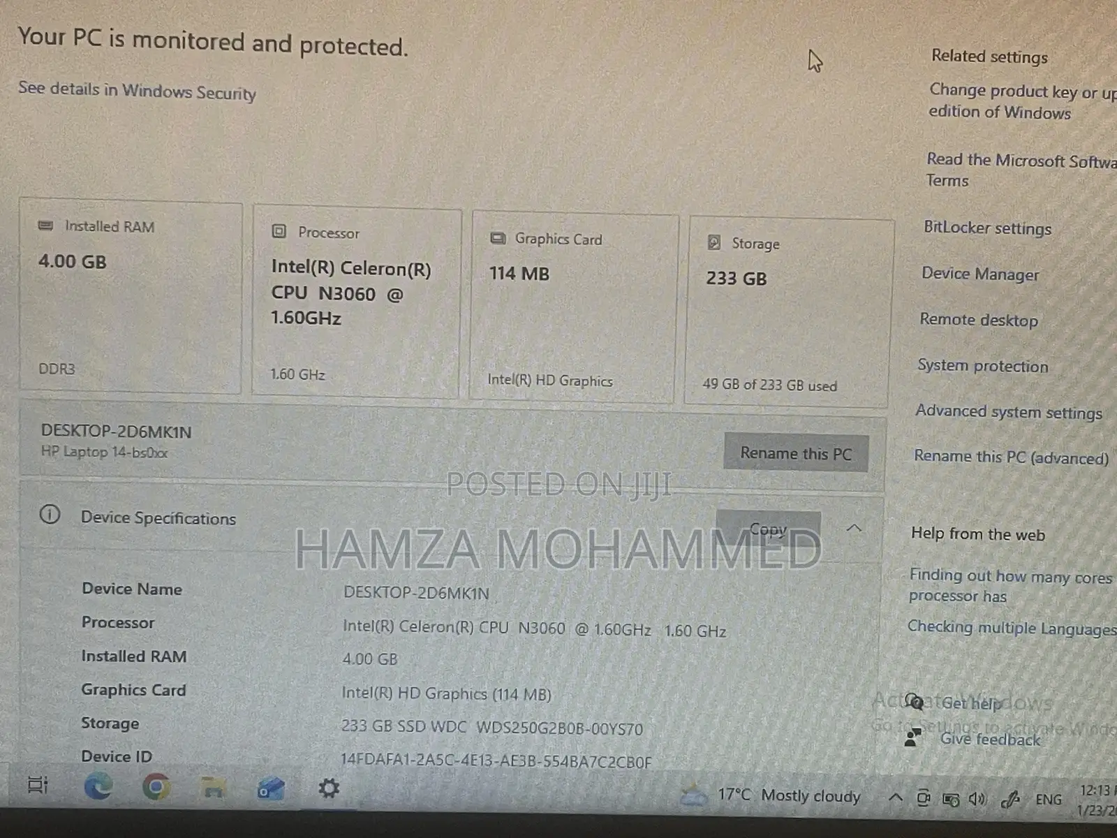 Laptop HP 14S 4GB Intel Celeron SSD 256GB