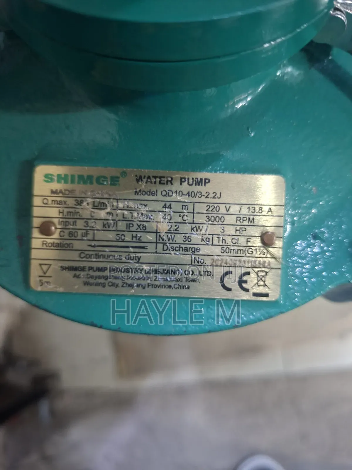 Shimge Submrsuble Pump 3hp.44meter