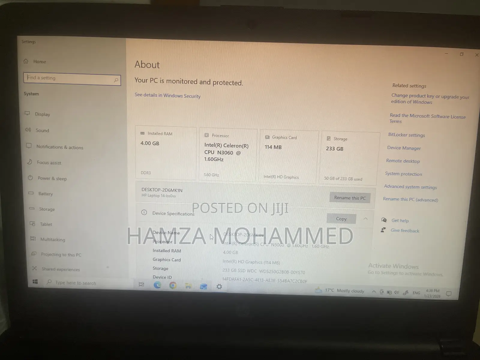 Laptop HP 14z 4GB Intel Celeron SSD 256GB