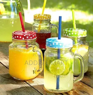 Vintage Mason Glass Drinking Jar With Straw