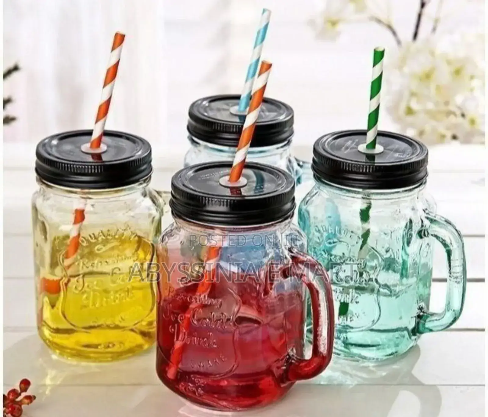 Vintage Mason Glass Drinking Jar With Straw