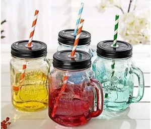 Vintage Mason Glass Drinking Jar With Straw